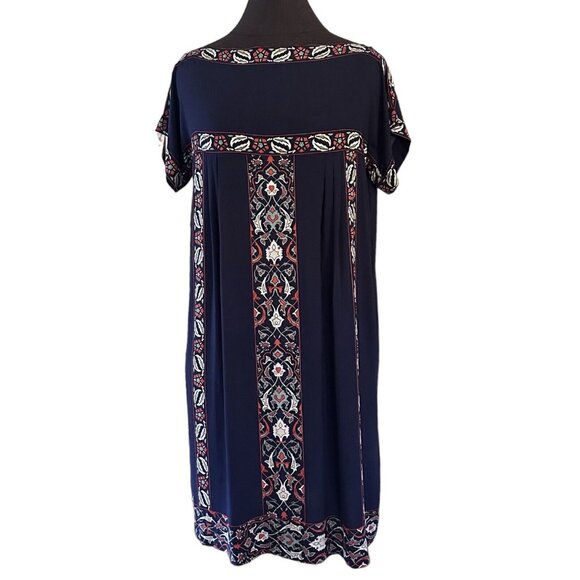 Max Studio Boho Shift Dress Size M Navy Blue Bohemian Floral Detail Boat Neck - Picture 1 of 8